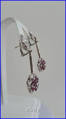 VTG unique set14K white gold Ruby & Diamond dangle drop earrings & ring