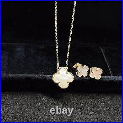 Van Cleef & Arpels Four Leaf Clover White Bayberry Necklace and Earrings Set