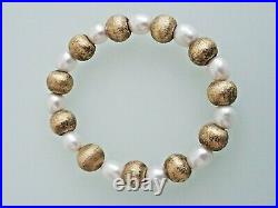 Veronese 925 Sterling Silver Bonded 18KGold Pearl/Gold Necklace withBracelet Set