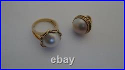 Very Fine 14K Gold Mabe Pearl Ring And Mabe Pearl 14K Elite Pendant Set