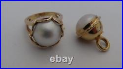 Very Fine 14K Gold Mabe Pearl Ring And Mabe Pearl 14K Elite Pendant Set