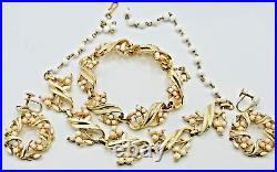 Vgt CORO 5Pc Parure Faux Pearl Gold Tone Signed Except 2 Brooches 16 Inch Choker