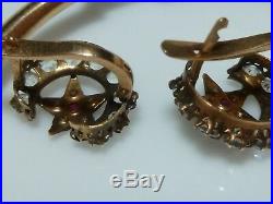 Victorian 10k 14k Pearl Ruby Gold Bangle Bracelet Earrings Set Crescent Moon