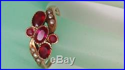 Victorian 10k Yellow Gold Bezel Set 2.00carats Genuine Ruby's & Seed Pearl Ring