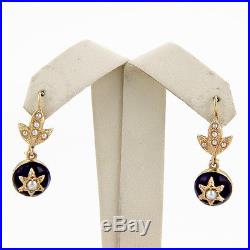Victorian 14K Yellow Gold Seed Pearl and Enamel Necklace & Earring Set