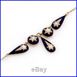 Victorian 14K Yellow Gold Seed Pearl and Enamel Necklace & Earring Set