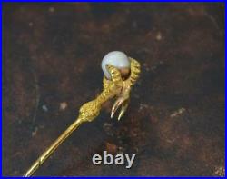 Victorian 15 Carat Gold and Pearl Claw Set Stick Tie Pin