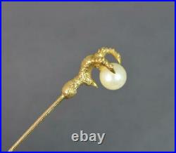 Victorian 15 Carat Gold and Pearl Claw Set Stick Tie Pin t0725
