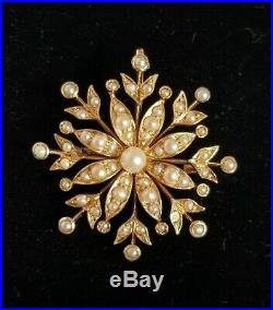 Victorian 15 ct Yellow Gold brooch/ pendant. Of Starburst form. Set with pearls