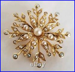 Victorian 15 ct Yellow Gold brooch/ pendant. Of Starburst form. Set with pearls