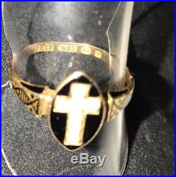 Victorian 15ct Gold, Religious memento Mori Mourning Ring Set, Pearls And Enamel