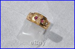 Victorian 15ct Gold Ruby & Pearl Set Ring Birmingham 1890 Size J