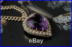 Victorian 15ct Gold Seed Pearl & c Amethyst Set Heart Pendant