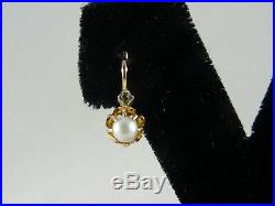 Victorian 18ct Rose Gold Old Diamond and Pearl Earings, Crown Setting, Leverback