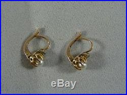 Victorian 18ct Rose Gold Old Diamond and Pearl Earings, Crown Setting, Leverback