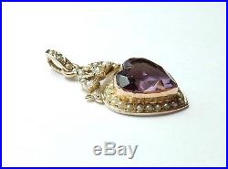 Victorian 9 carat gold amethyst heart pendant set with pearls