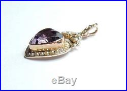 Victorian 9 carat gold amethyst heart pendant set with pearls