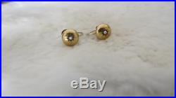 Victorian 9CT Yellow Gold Round Star Seed Pearl Set Screw Back Earrings