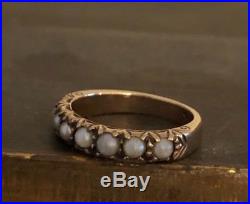 Victorian 9K Gold Pearl Set Half Eternity Stack Band Ring Size 4