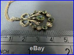 Victorian 9ct Gold, Peridot & Seed Pearl Pendant, 16 Chain & Earrings Set