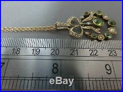 Victorian 9ct Gold, Peridot & Seed Pearl Pendant, 16 Chain & Earrings Set