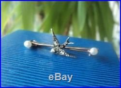 Victorian 9ct Rose Gold Swallow Bird Brooch c1890 set with Diamonds & Pearls