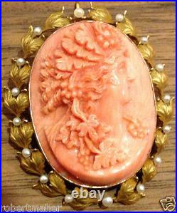 Victorian Coral Cameo With 14K gold and pearl setting MAKE ME AN OFFER