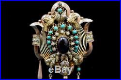 Victorian Demi-parure Garnet Turquoise Pearls Bird Silver Gold plated Box