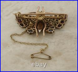 Victorian Diamond Ruby Sapphire and Pearl Butterfly Brooch Gold, Silver Set