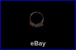 Victorian Gold (K) Ring Turquoise and Pearl Beads in Crown Setting Ring Size 6