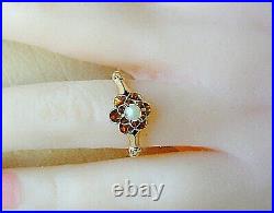 Victorian Natural Pearl Ring 14k Yellow Gold Flower Setting Size 5.5