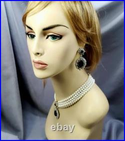 Victorian Pearl, Onyx, Diamond 14K White Gold Over Choker Necklace & Earrings Set