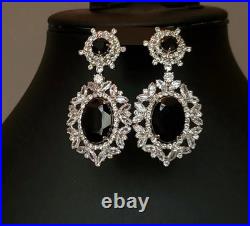 Victorian Pearl, Onyx, Diamond 14K White Gold Over Choker Necklace & Earrings Set