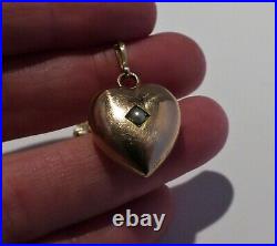 Victorian Puffy Heart Pendant Necklace Seed Pearl Set Rolled Rose Gold 9ct Chain