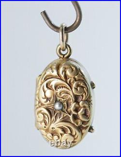 Victorian Repousse Scrolls with Gypsy Set Natural Pearl Gold Filled Locket