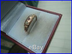 Victorian STYLE 9ct Rose Gold, Ruby & Pearl Gypsy Set Ring h/m 1989 size P
