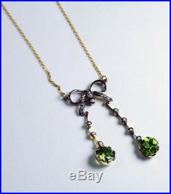 Victorian Style Peridot Dia and Seed Pearl Necklace Set 9ct Gold and Silver Gilt