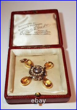 Victorian Topaz Pendant, Rock crystal, Pearls and Enamel, Set in Gold