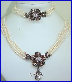 Victorian style pearl set, rose gold necklace earrings and bracelet, natural pea