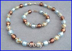 Vintag MURANO GLASS Foil BEAD with 14K Gold Spacer BEAD NECKLACE + BRACELET SET
