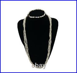 Vintag Set Multi Strand Fresh Water Rice Pearl Necklace & Bracelet 14kt Gold
