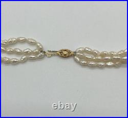 Vintag Set Multi Strand Fresh Water Rice Pearl Necklace & Bracelet 14kt Gold