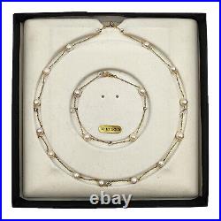 Vintage 10K Gold Pearl 6 mm Station Necklace 17 Chain 7 Bracelet Demi Parure