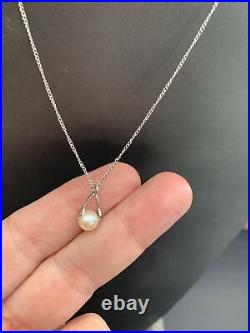 Vintage 10k White Gold 6mm Illusion setting White Pearl Necklace 18 Signed