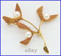 Vintage 10k Yellow Gold Pin set with Pearls Flower Design Signed L Brooch
