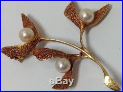 Vintage 10k Yellow Gold Pin set with Pearls Flower Design Signed L Brooch