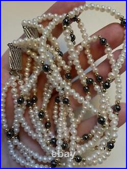 Vintage 14 Ct Gold Plated Multi Strand Round Pearl Necklace & Bracelet Set