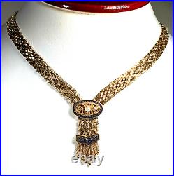 Vintage 14 KT Gold Blue Enamel and Pearl Necklace, Bracelet and Earring Set