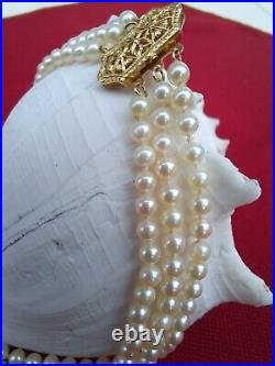 Vintage 14K Gold 3 Strand Pearl Necklace, bracelet & earrings SET + Loose Pearls