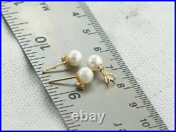 Vintage 14K Gold 6mm Pearl & Diamond Pendant & Stud Earrings SET